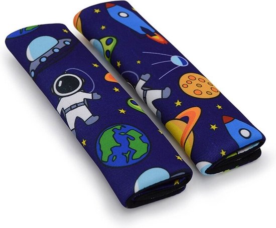 Kasey Products - Gordelbeschermer Kind - Ruimte & Astronaut - 2 stuks met Klittenbandsluiting - Zachte en Comfortabele Gordelhoes Voor Kinderen