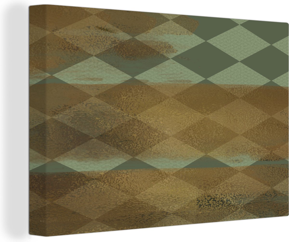 Canvas Schilderij Patronen - Groen - Goud - Verf - 90x60 cm - Wanddecoratie