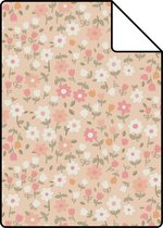 Proefstaal ESTAhome behangpapier bloemetjes roze, groen en wit - 139469 - 26,5 x 21 cm
