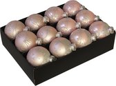 12x stuks luxe glazen gedecoreerde kerstballen licht roze 7,5 cm - Luxe glazen kerstballen - kerstversiering