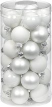 30x stuks kleine glazen kerstballen wit mix 4 cm - Kerstboomversiering/kerstversiering