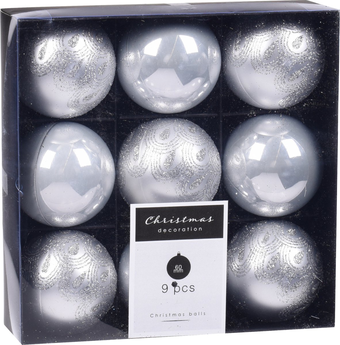 9x Kerstboomversiering luxe kunststof kerstballen zilver 6 cm - Kerstversiering/kerstdecoratie zilver