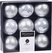 9x Kerstboomversiering luxe kunststof kerstballen zilver 6 cm - Kerstversiering/kerstdecoratie zilver