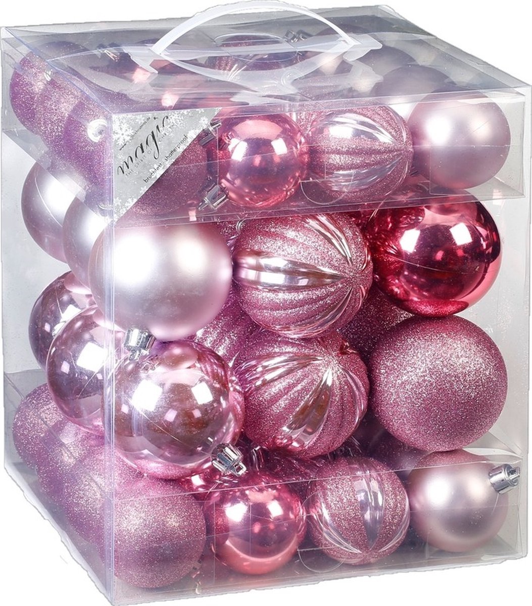 Inge Christmas Kerstballen - 50x - roze - 4-6 cm - kunststof - kerstversiering