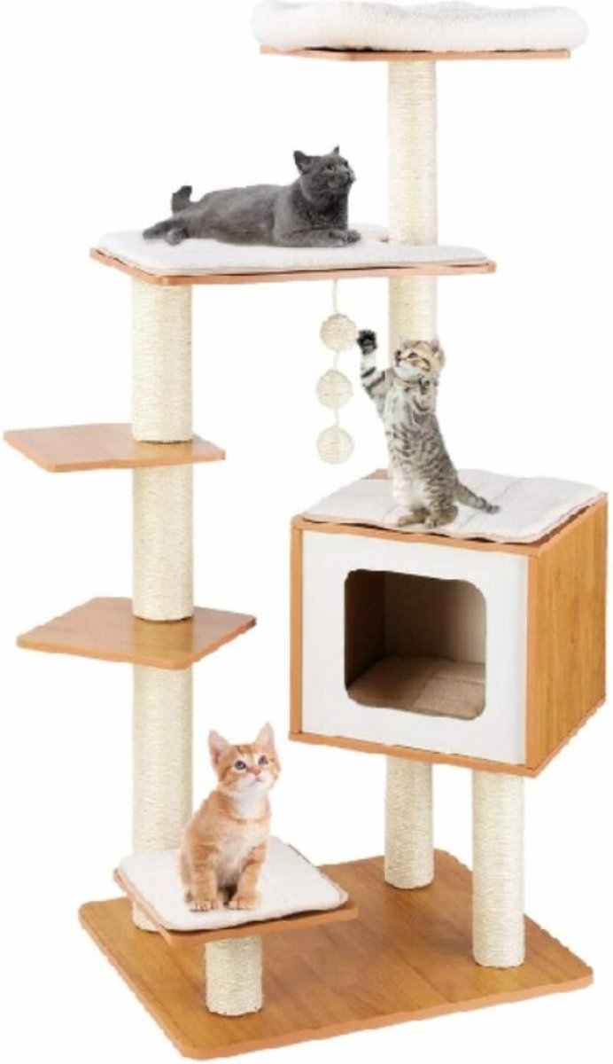 Krabpaal | Katten krabpaal | Krabplank | Kattenspeeltjes | Groot | Voor grote en kleine katten | Beige/Wit
