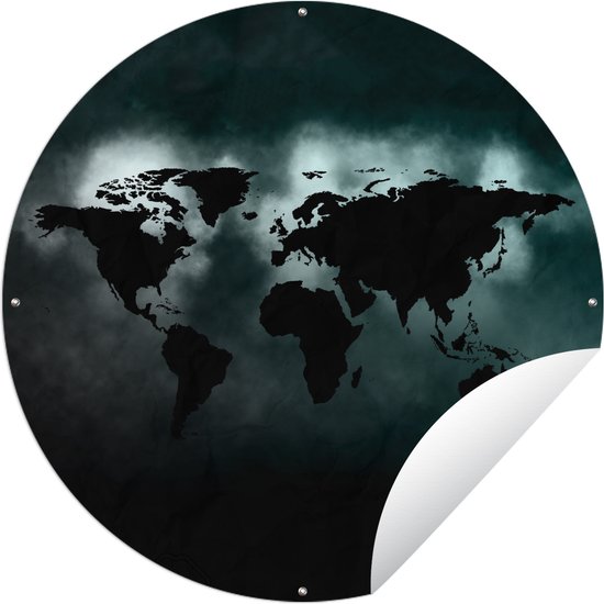 Tuincirkel Wereldkaart - Zwart - Licht - Tuinposter