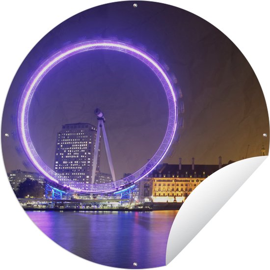 Tuincirkel Londen - London Eye - Paars - Reuzenrad - 90x90 cm - Ronde Tuinposter - Buiten
