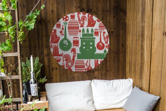 Cercle de jardin dessin de symboles du Portugal dans un cercle - 90x90 cm - Affiche de jardin ronde - Buiten