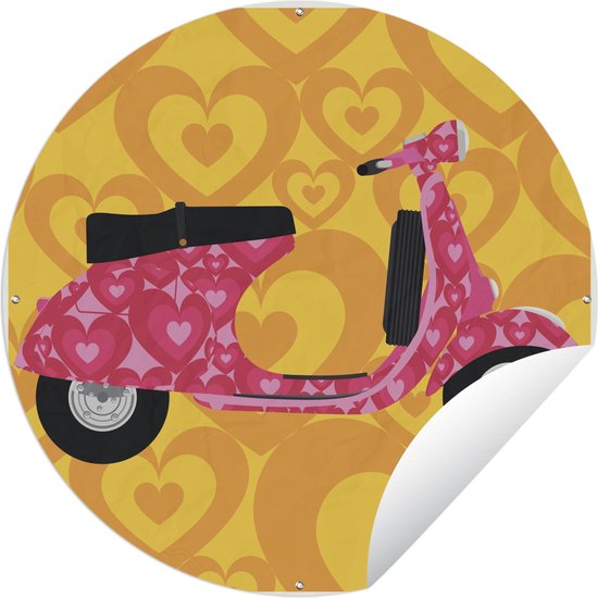 Tuincirkel Illustratie van een roze Vespa scooter - 60x60 cm - Ronde Tuinposter - Buiten