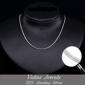 Velini jewels-1mm breed Slang halsketting-925 Zilver Ketting- 50 cm met 5cm verlengstuk- Anker sluiting