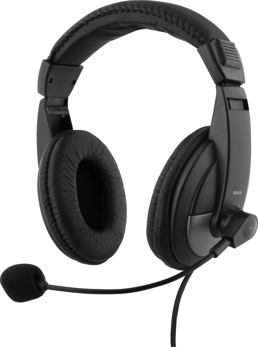 Deltaco - Stereo Headset met Microfoon - Over-Ear - 1x 3,5 mm 4-pin - Zwart