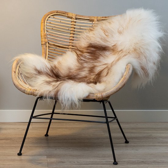 WOOOL® IJslandse Schapenvacht - Wit Bruin M (100x55cm) 100% Natuurlijk & Echt - Vloerkleed - ECO+