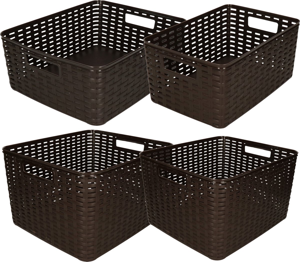 Opbergboxen / opbergmandjes set - 4x stuks - rotan kunststof - bruin - met inhoud 10/12/18/28 liter