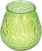 1x Windlicht geurkaars citronella tegen muggen groen glas - Geurkaarsen citrus geur - Glazen lantaarn - Anti-muggen citronella