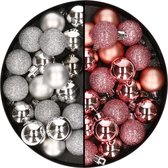 40x stuks kleine kunststof kerstballen roze en zilver 3 cm - Kerstversiering