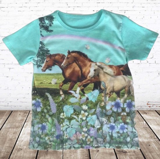 Kinder shirt met paarden -s&C-98/104-t-shirts meisjes