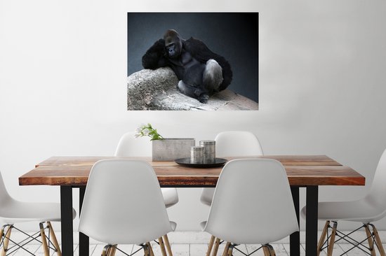Poster A Gorilla reposant sur une pierre 80x60 cm - Tirage photo sur Poster (décoration murale salon / chambre) / Poster Animaux sauvages
