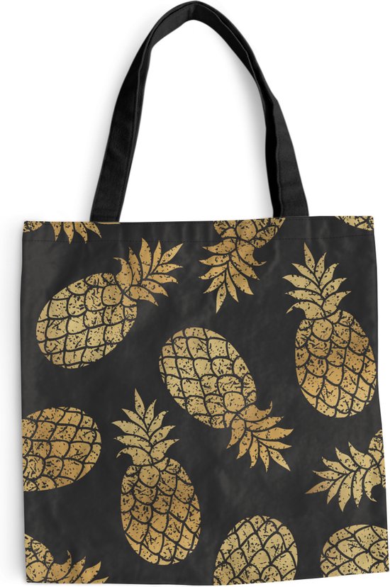 MuchoWow® Schoudertas - Strandtas - Big Shopper - Boodschappentas - Ananas - Goud - Luxe - Patronen - 40x40 cm - Katoenen tas