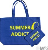 Tavas Cotton Beach Bag Summer Bag Blauw 50x32 cm Summer Addict Tote Bag Bag Shopper Shopping Bag Sac à bandoulière