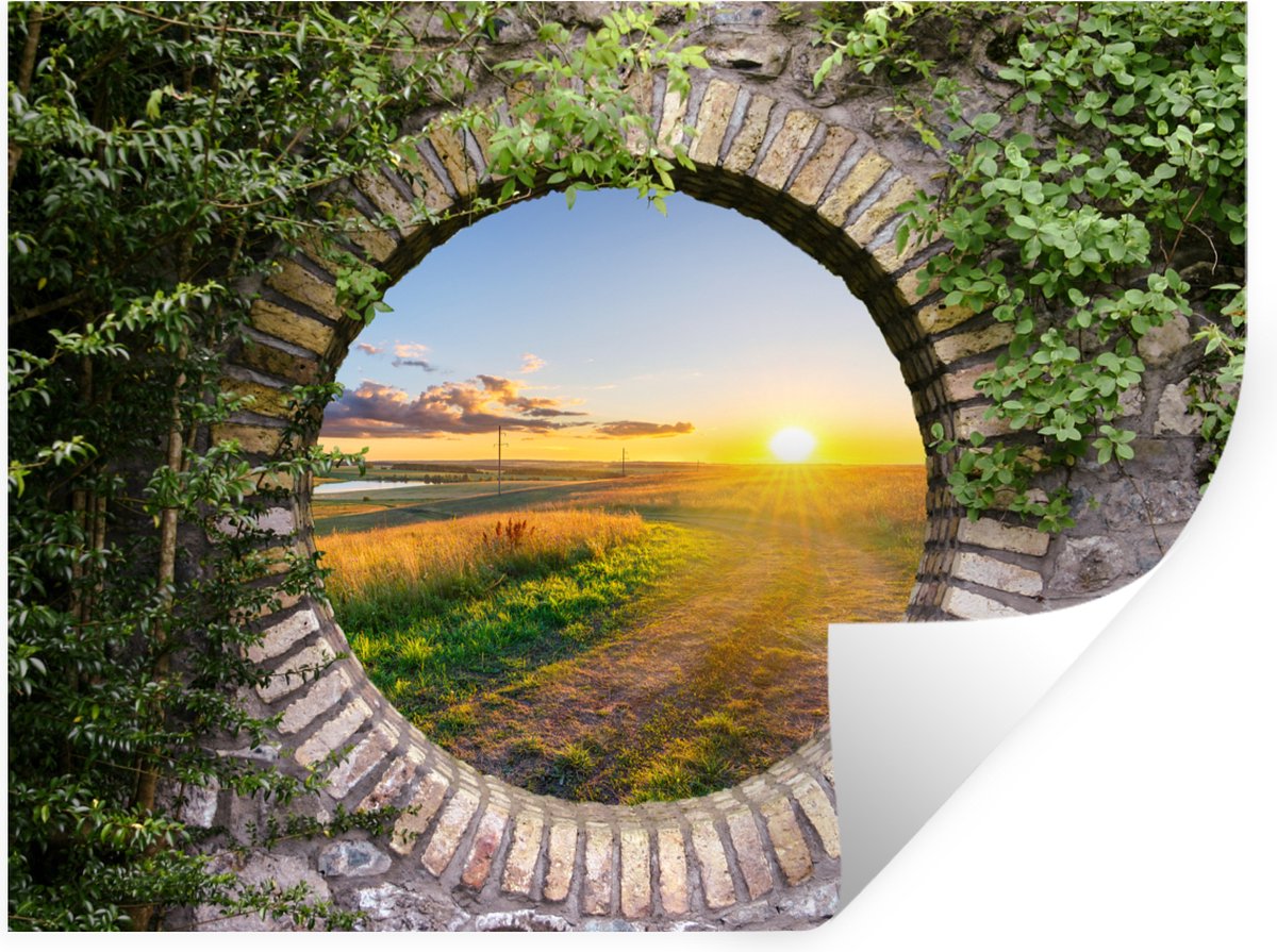 Muurstickers - Sticker Folie - Platteland - Doorkijk - Zon - 120x90 cm - Plakfolie - Muurs