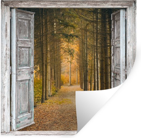 Muurstickers - Sticker Folie - Bos - Herfst - Doorkijk - 100x100 cm - Plakfolie - Muurstickers Kinderkamer - Zelfklevend Behang XXL - Zelfklevend behangpapier - Stickerfolie