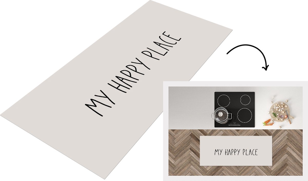 KitchenYeah Keukenloper - Loper keuken - Tekst - Quotes - My happy place - Geluk - 120x50 cm - Keukenloper vinyl Multicolor