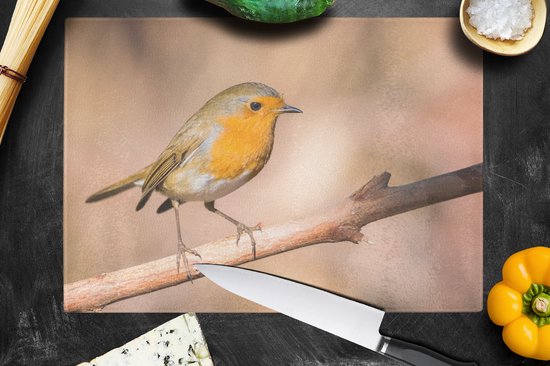 Planche à découper en Verres - 39x28 - Vogel - Branche - Rouge-gorge - Planches à découper en Glas