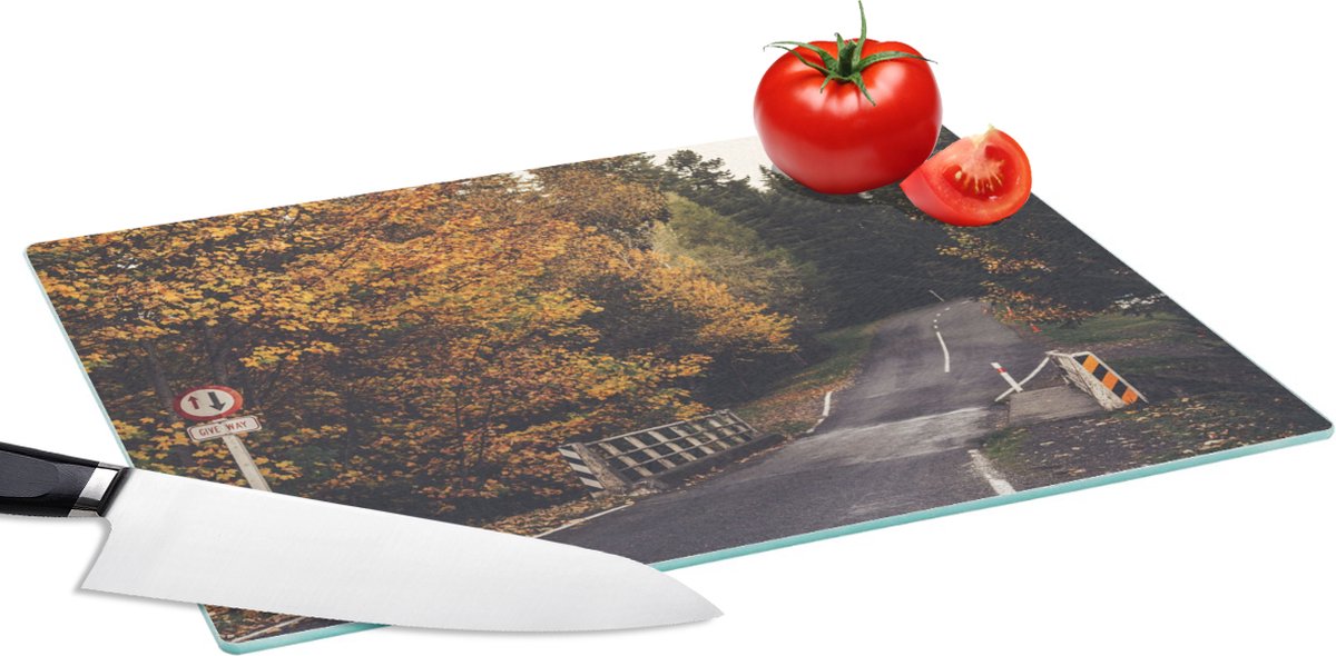 Glazen Snijplank - 39x28 - Bomen - Weg - Herfst - Snijplanken Glas