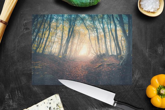 Planche à découper en Verres - 28x20 - Forêt - Brouillard - Soleil - Automne - Planches à découper en Glas