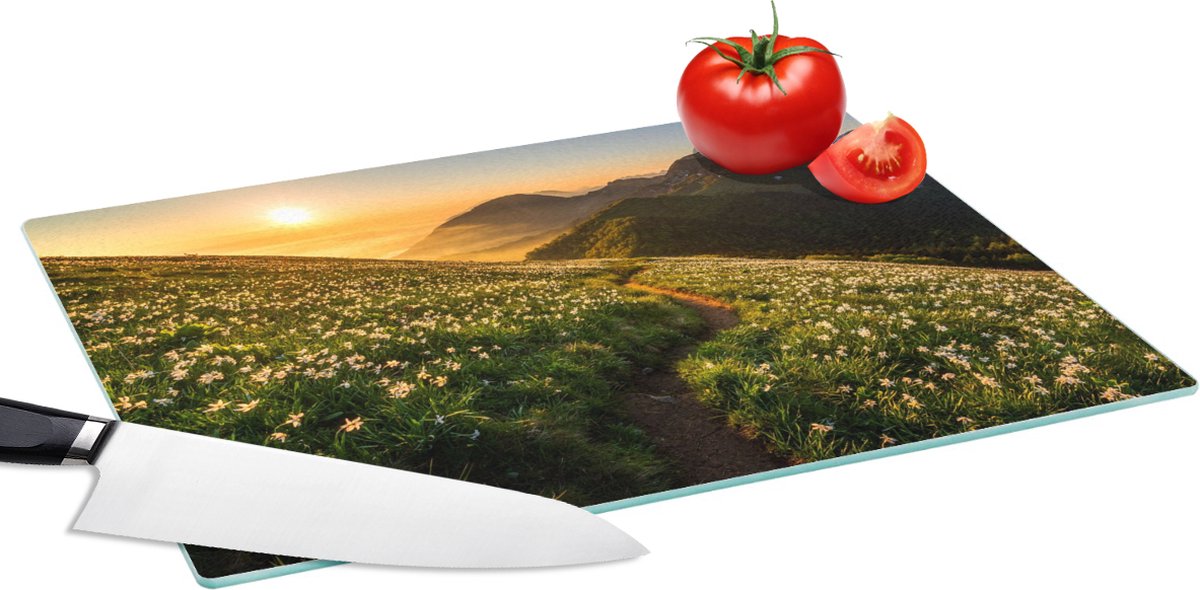 Glazen Snijplank - 39x28 - Bloemen - Zon - Bergen - Snijplanken Glas