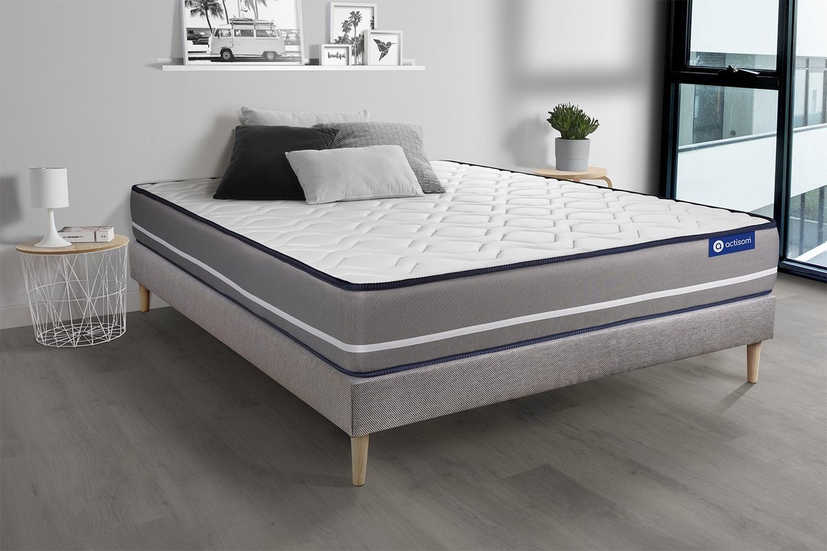 Complete boxspring met matras tweepersoons- Actisom Actilatex pur grijs - Latex en traagschuim - 160 x 195 cm