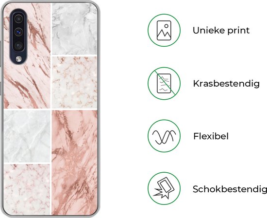 Coque Samsung Galaxy A50 - Marbre - Wit - Rosé - Siliconen