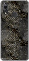 Geschikt voor Huawei P20 Lite (2020) hoesje - Marmer print - Zwart - Goud - Geometrie - Siliconen Telefoonhoesje
