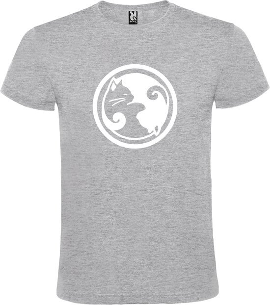 Grijs  T shirt met  "Ying Yang poezen" print Wit size S