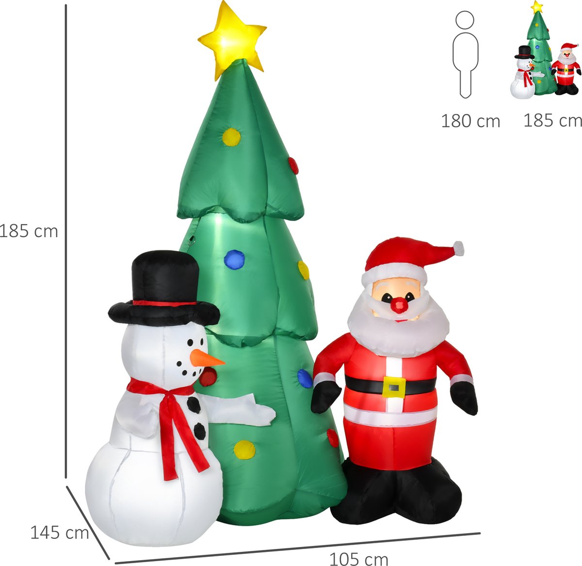 Opblaasbare kerstboom met sneeuwpop en LEDkerstverlichting 844415V90