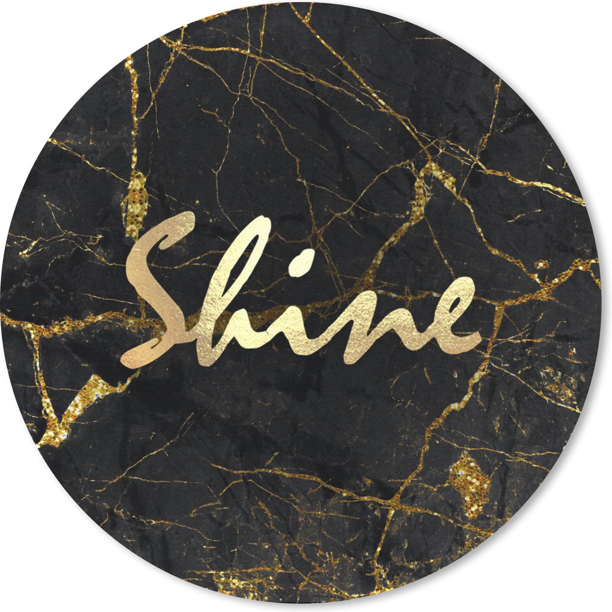 Muismat - Mousepad - Rond - Quote - Shine - Goud - Marmer print - 40x40 cm - Ronde muismat