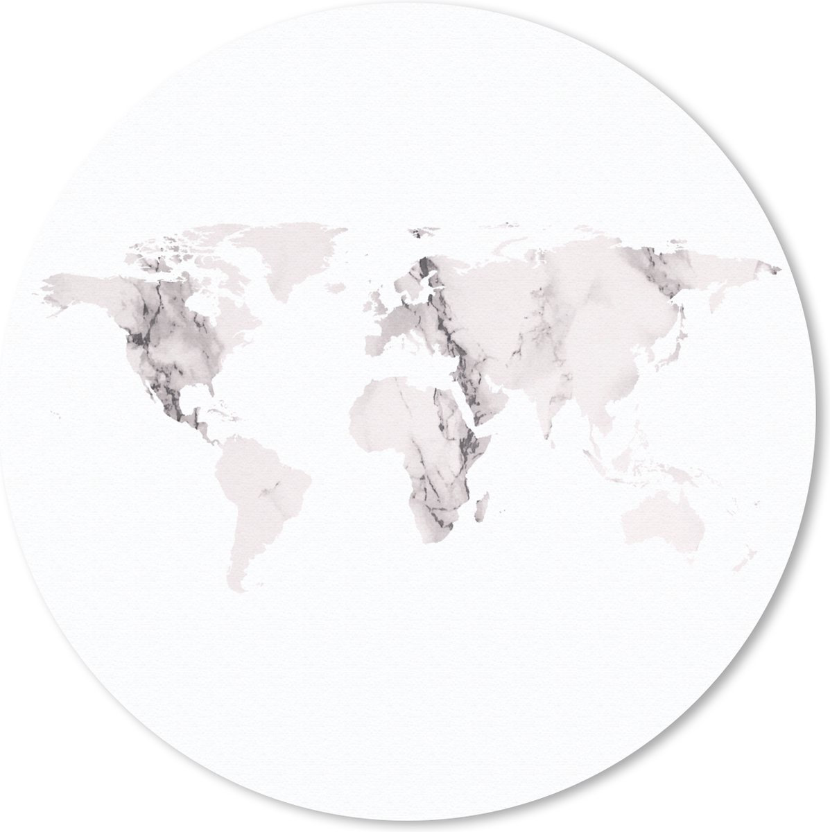Muismat rond 20x20 cm - Mousepad Wereldkaart - Wit - Marmer print - Ronde muismatten