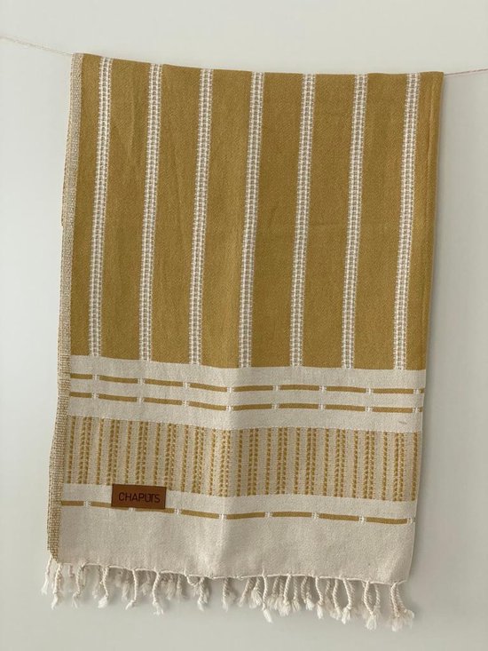 Astrea - GEEL Hamamdoek, 90x175cm, Organic Cotton, Striped Pattern, Yellow, Sauna en Beach Towel