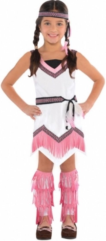 Roze met wit indianen kleedje voor meisjes 3-4 jaar (98-104) - Indiaan kostuum