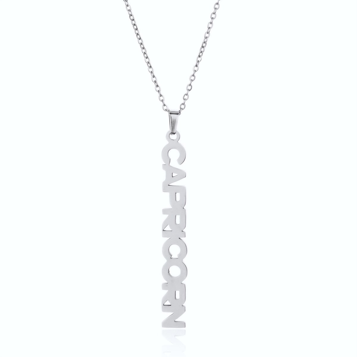 ICYBOY 18K Roestvrije Stalen Ketting Met Zodiac Sterrenbeeld Letters Pendant [Steenbok] [45 cm] Silver Plating Stainless Steel Letter Necklace Vertical Horoscope Necklace