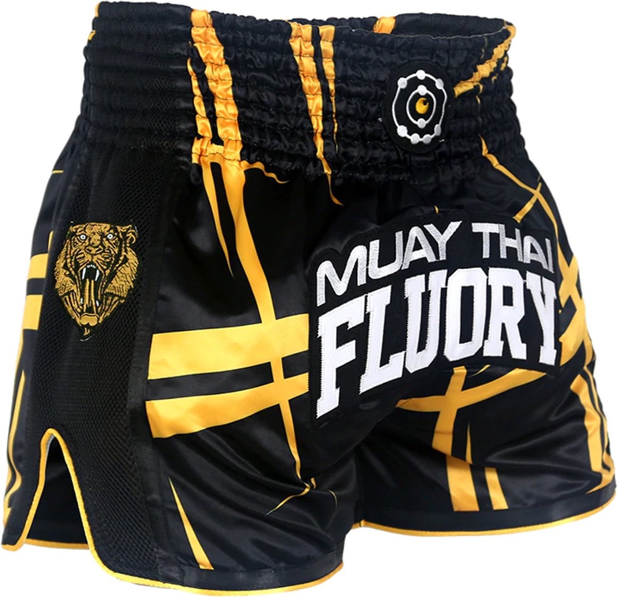 Fluory Kickboks Broekje Stripes Zwart Geel - L