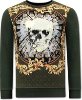 Heren Sweater met Print - Skull Strass - 3796 -Groen