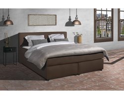 Anno 1588 - Boxspring Amsterdam - Pocketvering - Taupe Lederlook - 140x200 cm - Inclusief Dekbed en Kussens