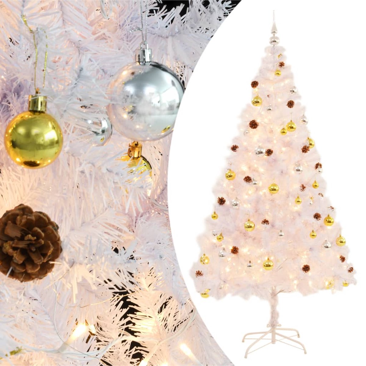 VidaLife Kunstkerstboom met kerstballen en LED's 210 cm wit