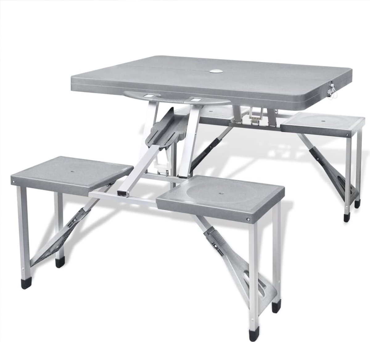 VidaLife Campingtafel met vier zittingen inklapbaar aluminium grijs