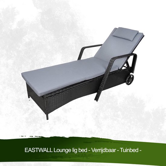 EASTWALL Lounge ligbed - Verrijdbaar - Tuinbed - Zwart | bol.com