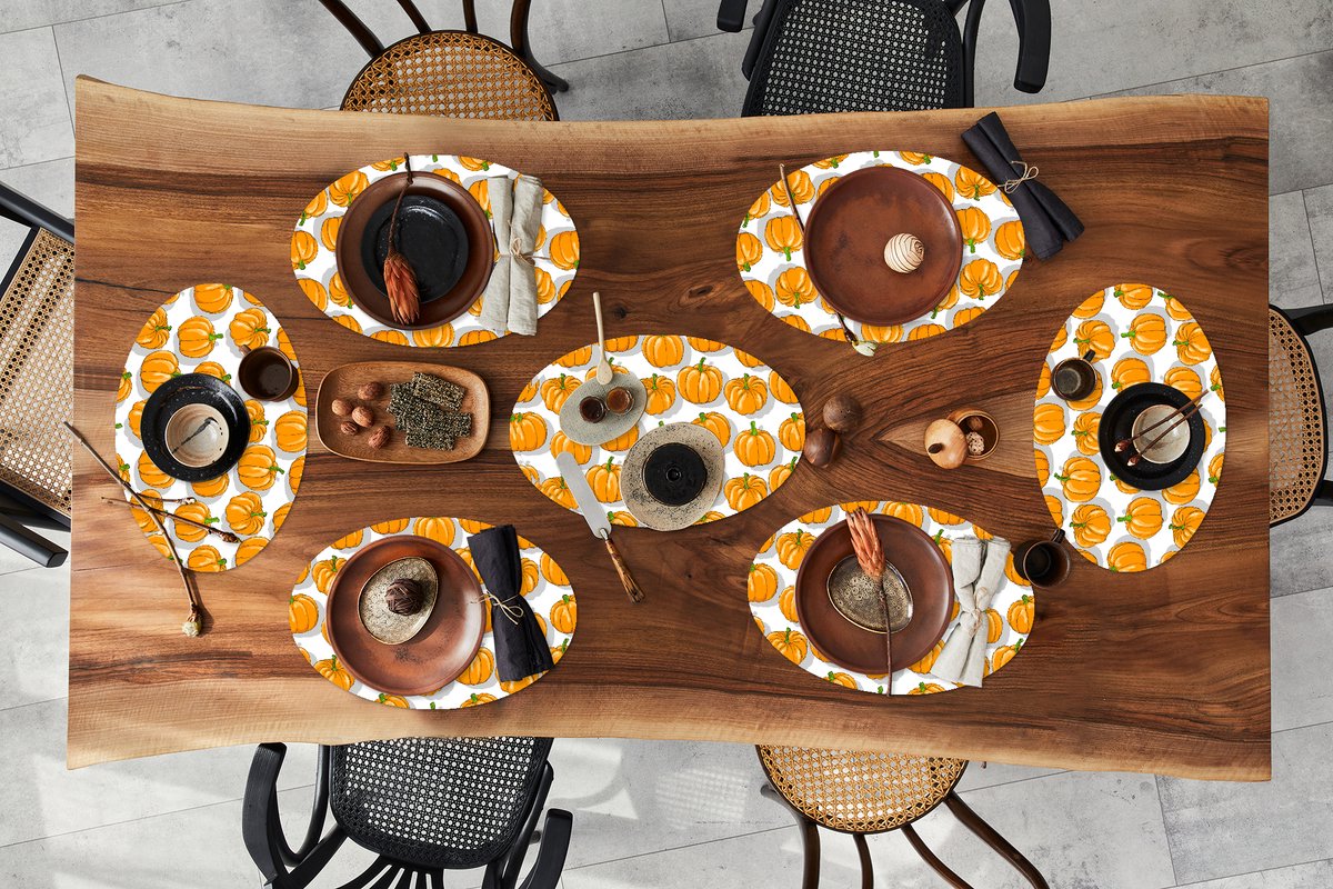 Placemats ovaal - Onderleggers - Ovale placemats - Herfst - Pompoen - Patronen - 8 stuks