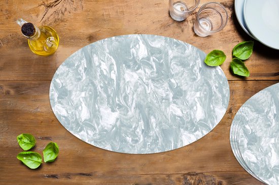 Napperons ovales - Sets de table - Sets de table ovales - Grijs - Imprimé marbré - Peinture - Motif - 6 pièces