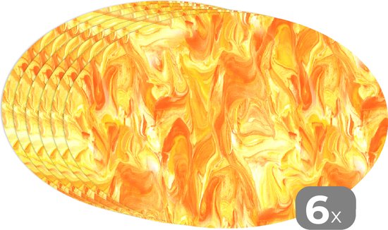 Napperons ovales - Sets de table - Sets de table ovales - Imprimé marbré - Oranje - Jaune - Design - 6 pièces