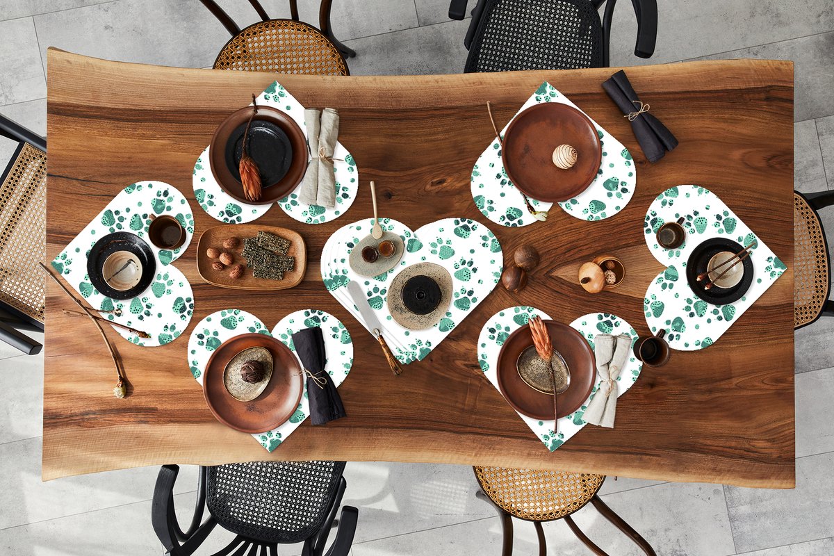 Onderleggers - Placemats - Placemats hartje - Patroon - Huisdieren - Hond - Dier - 10 stuks
